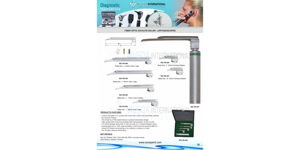 Fiber Optic Maxilite Miller Blades Laryngoscopes.